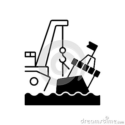 Marine salvage black linear icon Vector Illustration