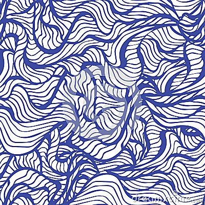 Marine seamless pattern with stylized blue waves on a light background. Water Wave abstract design. Vector Illustration