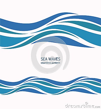Marine seamless pattern with stylized blue waves on a light back Vector Illustration