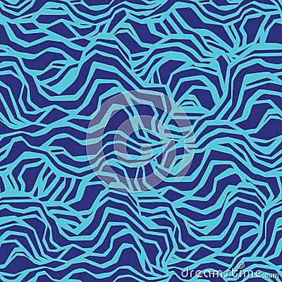 Marine seamless pattern with stylized blue waves on a light background. Water Wave abstract design. Seaweed stylized. Vector Illustration