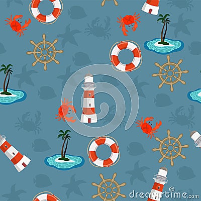 Marine seamless pattern for wallpaper, scrapbook and other design. Vector illustration Stock Photo
