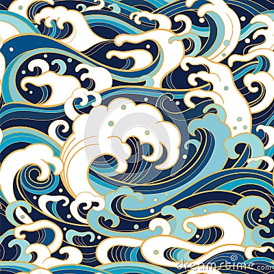 Marine seamless pattern with water waves Vector Illustration