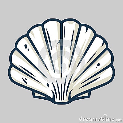 Graphic emblem of scallop sea shell, clam, conch Vector Illustration