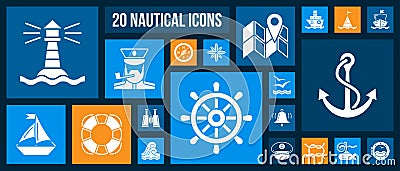 Nautical Marine white silhouette icons vector set Vector Illustration