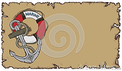 Marine theme, old parchment with anchor Vector Illustration