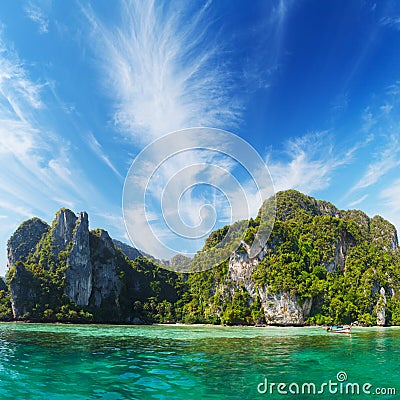 Marine tropical landscape with limestone cliffs. Thailand Stock Photo