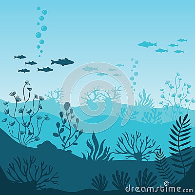 Marine underwater life. Silhouette of coral reef Vector Illustration