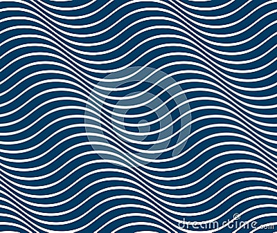 Marine vector seamless pattern with stylized blue waves, curve lines abstract repeat tiling background. Vector Illustration