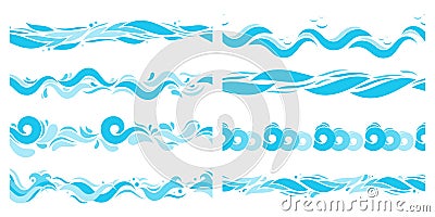 Marine waves. Sea water wave, swim pattern and horizontal divider ocean patterns vector illustration Vector Illustration