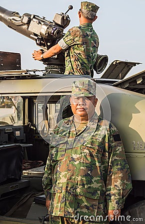 Marines and tank in military parade of Royal Thai Navy, Naval Base, Chonburi, Thailand Editorial Stock Photo