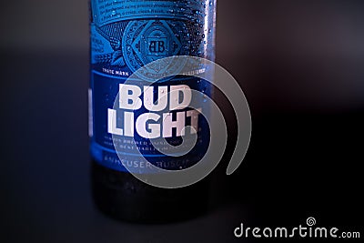 Marinette,WI/U.S.A.-Nov9,2019: Bottles of Bud Light beer, an American light beer Editorial Stock Photo