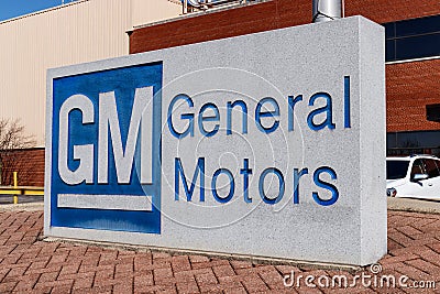 General Motors Logo and Signage at the Metal Fabricating Division. GM opened this plant in 1956 III Editorial Stock Photo