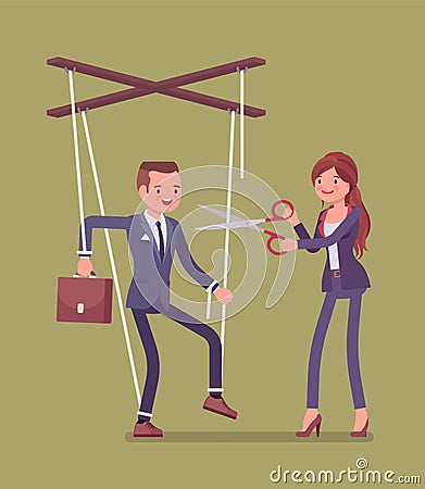 Marionette businessman setting free from slavery or oppression Vector Illustration