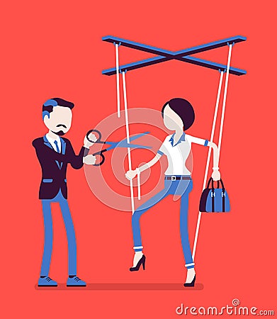Marionette businesswoman free from slavery Vector Illustration