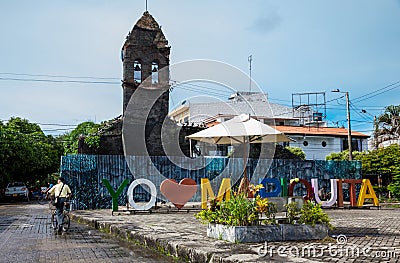 I love Mariquita sign and the ruins of the Convent of Santo Domingo in the city of Mariquita Editorial Stock Photo