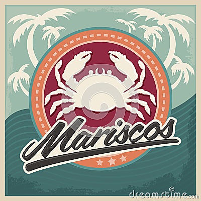 Mariscos - seafood spanish text Vector Illustration