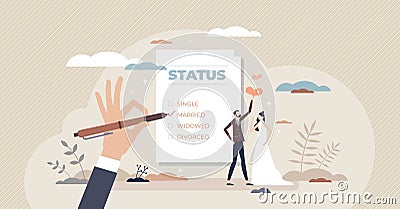 Marital status change with couple relationship type tiny person concept Vector Illustration