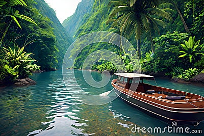 maritime adventure of a ship with the breathtaking beauty of nature's embrace Stock Photo