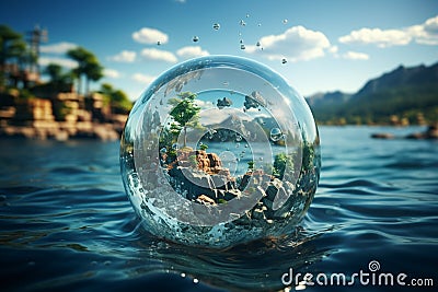 Maritime beauty Earth globe in waters embrace, a picturesque ocean moment Stock Photo