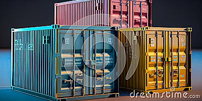 Maritime container in different colors for transporting goods, industry concept Stock Photo