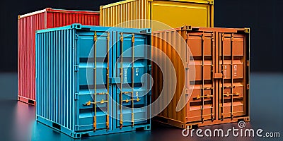 Maritime container in different colors for transporting goods, industry concept Stock Photo