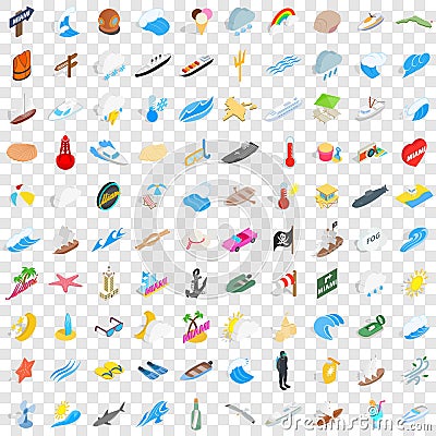 100 maritime icons set, isometric 3d style Vector Illustration