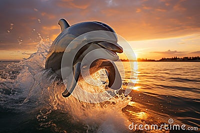 Maritime marvel, a dolphins portrait as it gracefully leaps Stock Photo