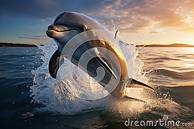 Maritime marvel, a dolphins portrait as it gracefully leaps Stock Photo