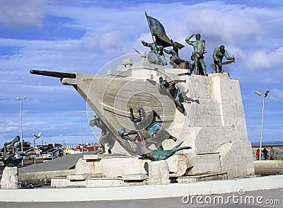 Maritime Monument on the historic waterfront of the Strait of Magellan in Punta Arenas, Chile Editorial Stock Photo