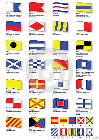 Maritime signal flags with phonetic alphabet Vector Illustration