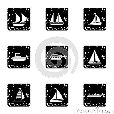 Maritime transport icons set, grunge style Vector Illustration