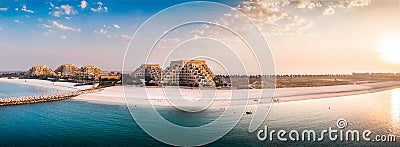 Marjan Island beach and waterfront in Ras al Khaimah emirate in the UAE aerial view Stock Photo