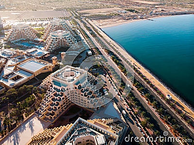 Marjan Island in Ras al Khaimah emirate in the UAE aerial view Stock Photo