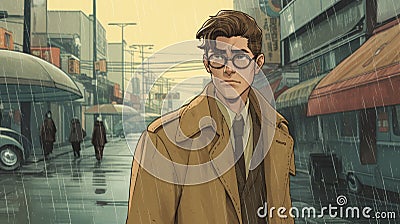 Mark In Bold Manga-inspired Coat Standing In The Streets Stock Photo