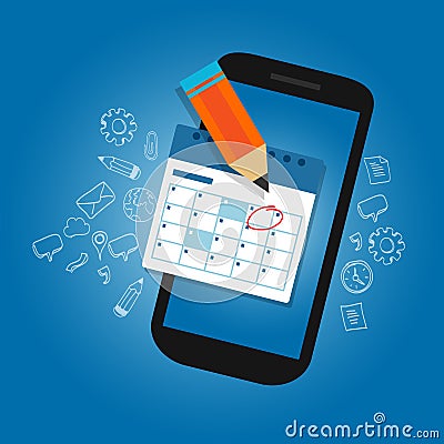 Mark calendar schedule on mobile smart-phone device important dates reminder time organizer plan Vector Illustration