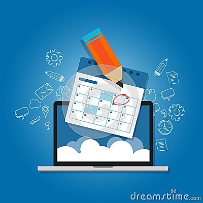 Mark circle your calendar agenda online cloud planning laptop Vector Illustration