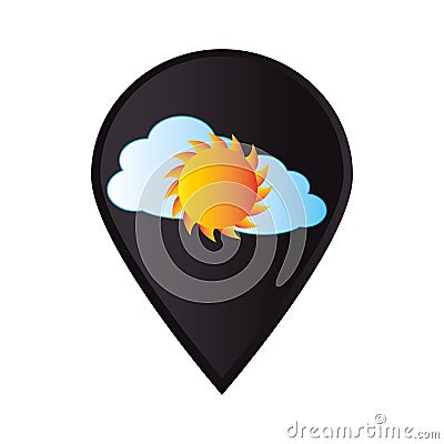 Mark icon pointer gps with cloud and sun Vector Illustration