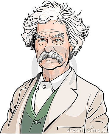 Mark Twain cartoon portrait, vector Vector Illustration