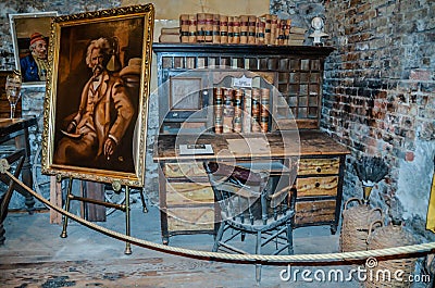 Mark Twain`s Desk - Mark Twain Museum - Territorial Enterprise - Editorial Stock Photo