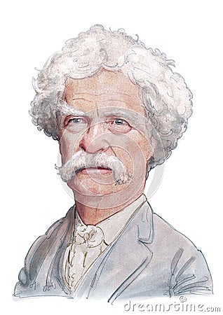 Mark Twain watercolor illustration portrait Editorial Stock Photo