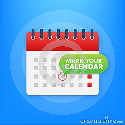 Mark your calendar for landing page design. Calendar reminder. Check mark icon Vector Illustration