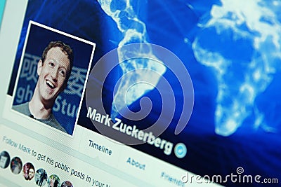 Mark Zuckerberg facebook account Editorial Stock Photo