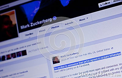 Mark Zuckerberg WhatsApp transaction announcement Editorial Stock Photo