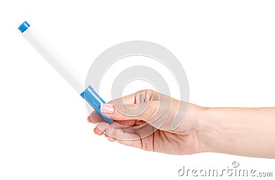 Marker blue in hand Stock Photo