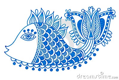 Marker drawing of decorative doodle fish Vector Illustration