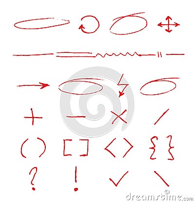 Marker emphasis vector handwritten circles, arrows and underlines on white paper Vector Illustration