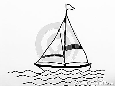 Marker hand Drawn illustration. Sailboat illustration on white background. Cartoon Illustration