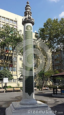 A marker in the middle of the city of Istanbul nice Editorial Stock Photo