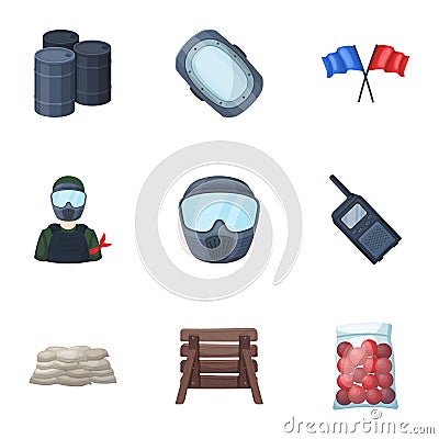 Marker for paintball, equipment, balls and other accessories for the game. Paintball single icon in cartoon style vector Vector Illustration