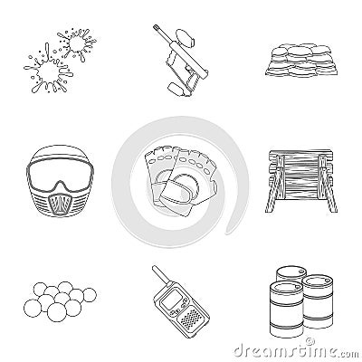 Marker for paintball, equipment, balls and other accessories for the game. Paintball single icon in outline style vector Vector Illustration